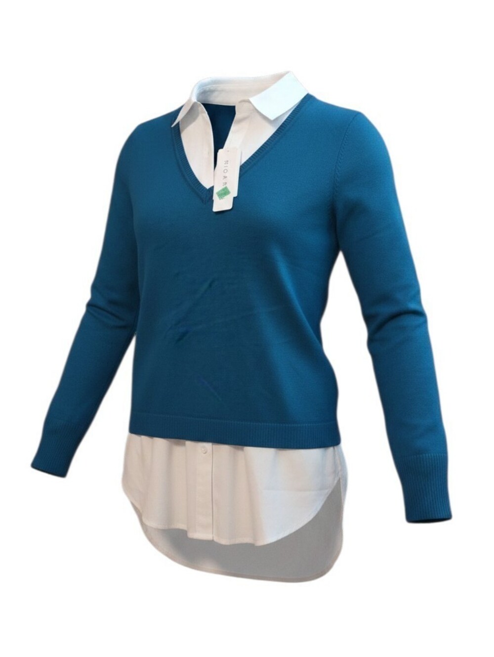 NWT Rio & Rian 2-fer V-neck Sweater With White Button Down Shirt Size S